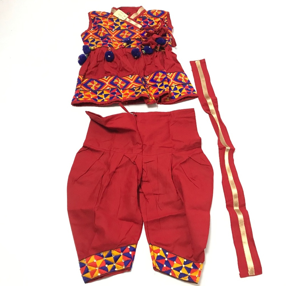 Indian Girl Kids 2 Piece Set Top & Shorts Red/Blue